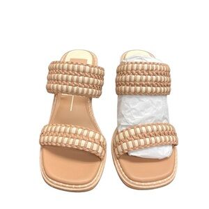 New Dolce Vita Tan & White Woven Wedge Square Toe Sandals 7.5